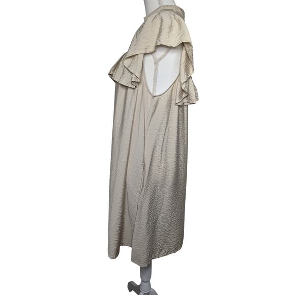 A New Day Midi Cream Dress With Ruffle Flutter Sleeve Mock Neck Size L - Picture 5 of 8